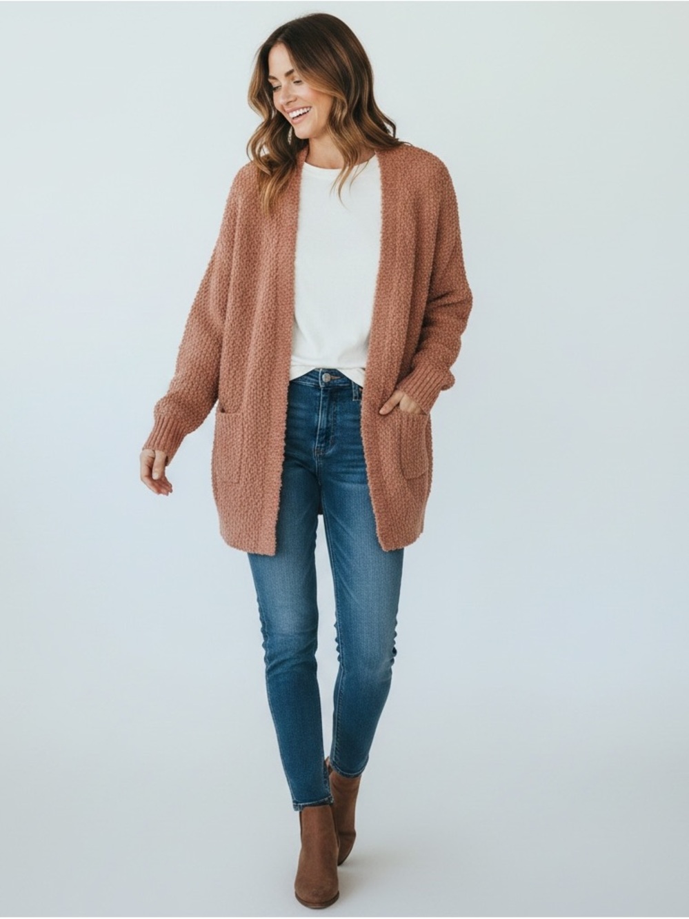 S Listicle Chunky Open-Front Cardigan in Dusty Rose